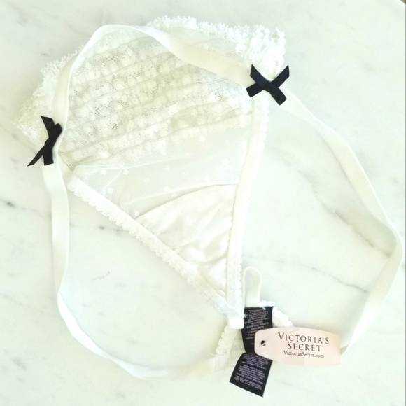 Victoria's Secret Vintage Very Sexy Strappy Lace Ruffle Mesh V-String Panty NWT - Picture 7 of 15